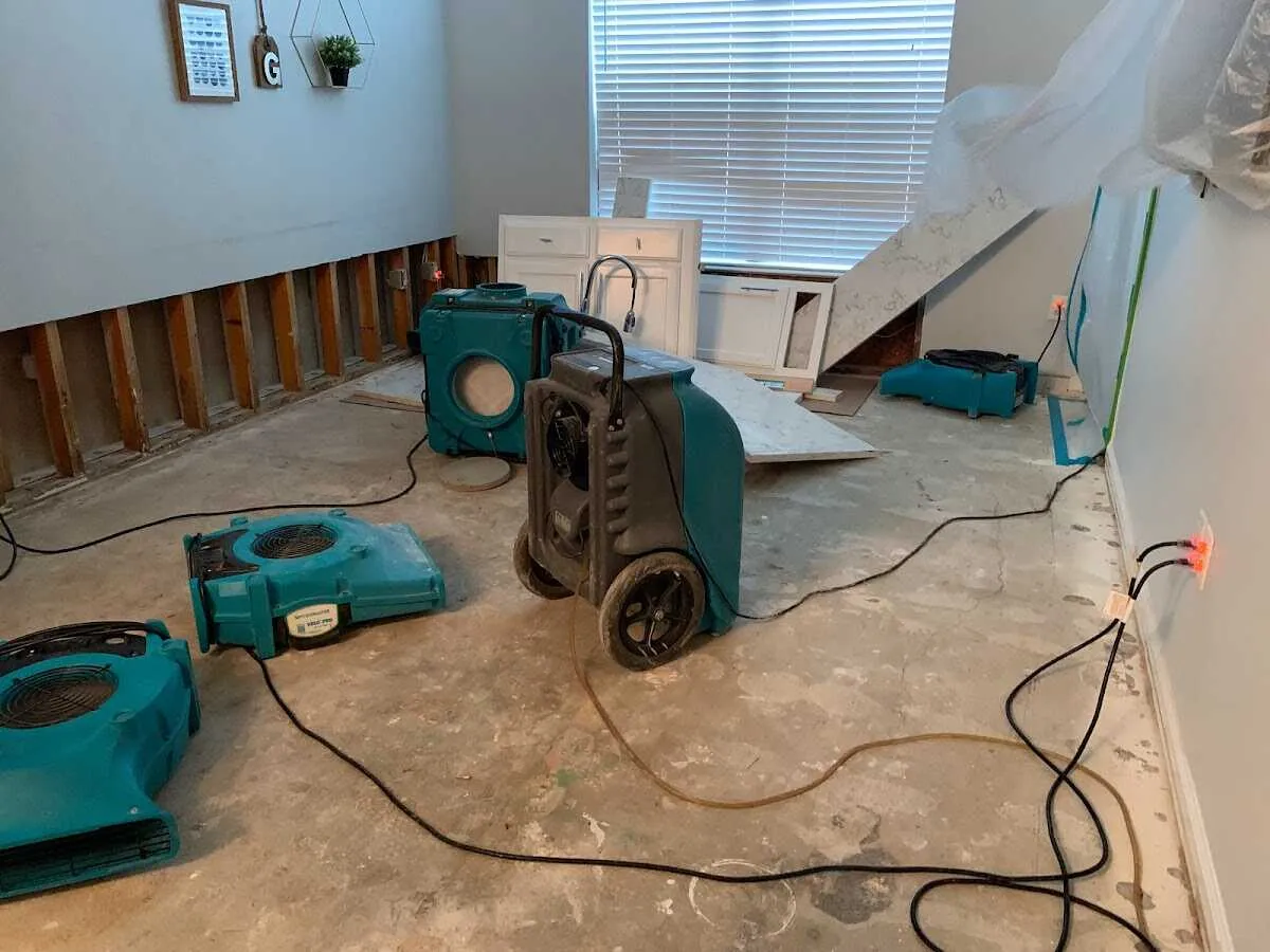 Dehumidifier in flood-cut room for Water Damage Restoration in West Jefferson